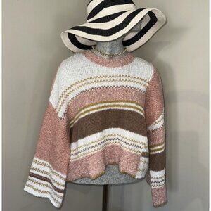 Sincerely Jules Sweater Women’s XS Soft Pink Neutral Stripe Straight Sleeve Crop